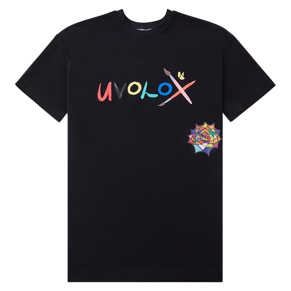 Uvolox Picasso T-Shirt in black with multicolour Uvolox logo, front view
