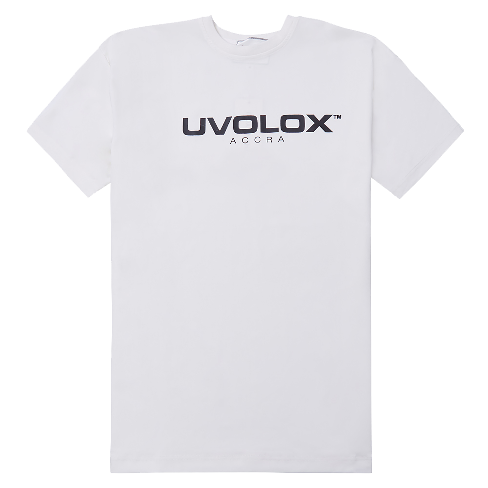 Uvolox Accra T-Shirt in white with Uvolox logo, front view
