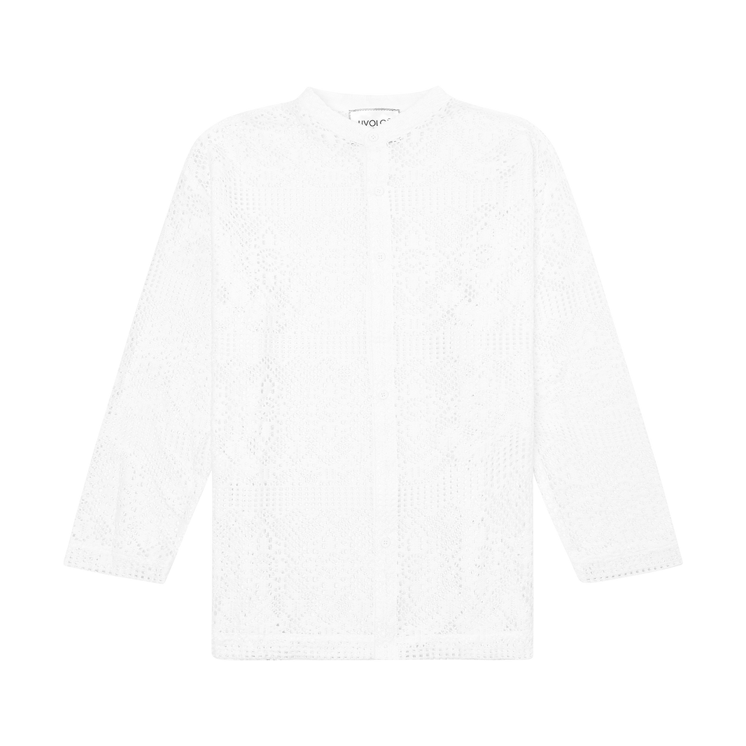 Uvolox The Veil Lace Shirt in white, front view